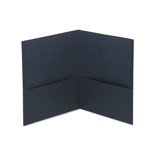 Two-pocket Portfolio, Embossed Leather Grain Paper, Dark Blue, 25-box