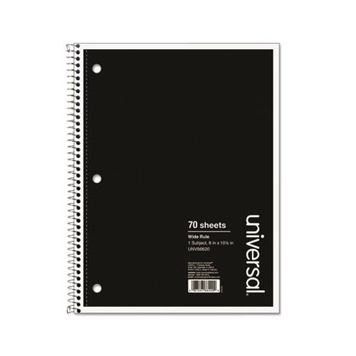 Wirebound Notebook, 1 Subject, Wide-legal Rule, Black Cover, 10.5 X 8, 70 Sheets