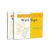 Wall Mount Sign Holder, 11" X 8 1-2", Horizontal, Clear, 2-pack