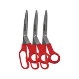 General Purpose Stainless Steel Scissors, 7.75" Long, 3" Cut Length, Red Offset Handles, 3-pack