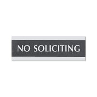 Century Series Office Sign, No Soliciting, 9 X 3, Black-silver