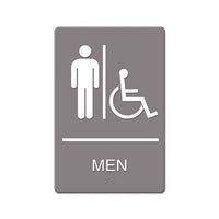 Ada Sign, Men Restroom Wheelchair Accessible Symbol, Molded Plastic, 6 X 9, Gray