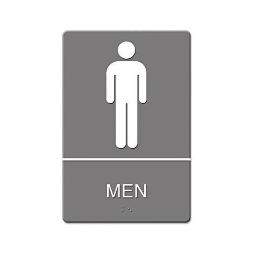 Ada Sign, Men Restroom Symbol W-tactile Graphic, Molded Plastic, 6 X 9, Gray