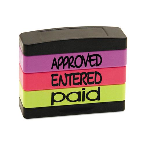 Stack Stamp, Approved, Entered, Paid, 1 13-16 X 5-8, Assorted Fluorescent Ink