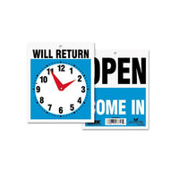 Double-sided Open-will Return Sign W-clock Hands, Plastic, 7 1-2 X 9