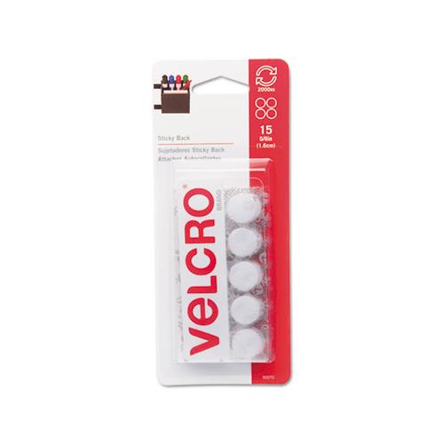 Sticky-back Fasteners, Removable Adhesive, 0.63" Dia, White, 15-pack