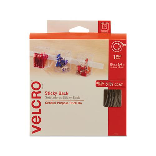 Sticky-back Fasteners With Dispenser, Removable Adhesive, 0.75" X 15 Ft, White