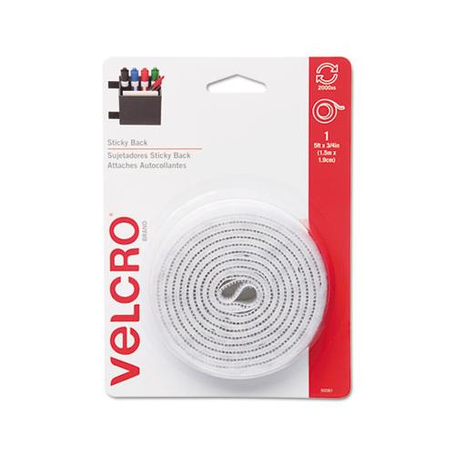 Sticky-back Fasteners With Dispenser, Removable Adhesive, 0.75" X 5 Ft, White
