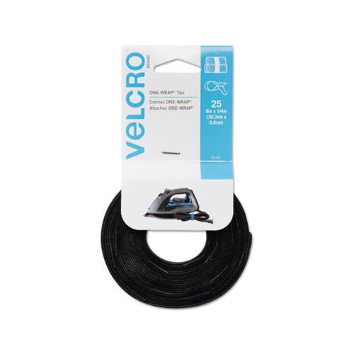 One-wrap Pre-cut Thin Ties, 0.25" X 8", Black, 25-pack