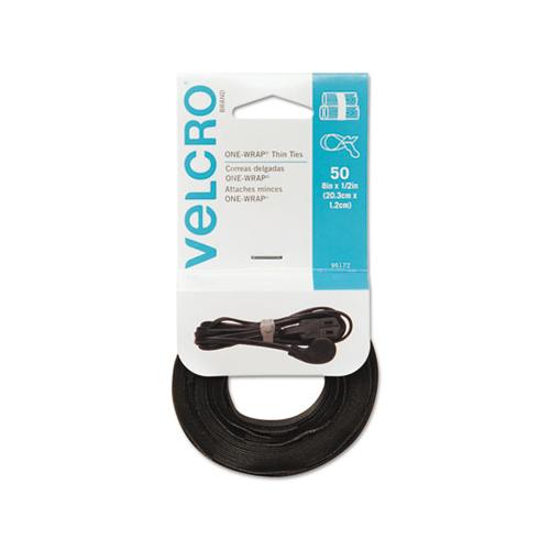 One-wrap Pre-cut Thin Ties, 0.5" X 8", Black, 50-pack