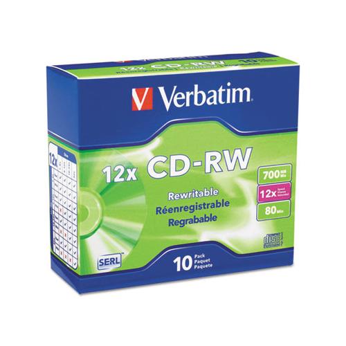 Cd-rw, 700mb, 4x-12x High Speed, Branded Surface, 10-pk Slim Case