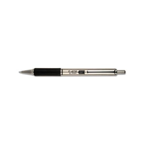 F-402 Retractable Ballpoint Pen, 0.7mm, Black Ink, Stainless Steel-black Barrel