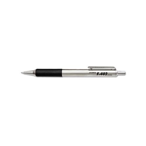F-402 Retractable Ballpoint Pen, 0.7mm, Black Ink, Steel-black Barrel, 2-pack