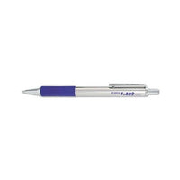 F-402 Retractable Ballpoint Pen, 0.7mm, Blue Ink, Stainless Steel-blue Barrel