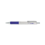F-402 Retractable Ballpoint Pen, 0.7mm, Blue Ink, Stainless Steel-blue Barrel