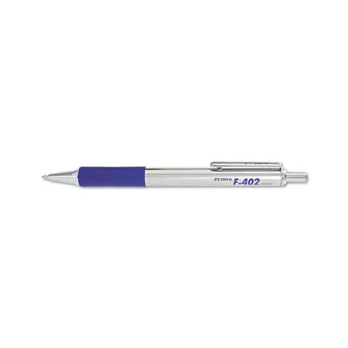 F-402 Retractable Ballpoint Pen, 0.7mm, Blue Ink, Stainless Steel-blue Barrel