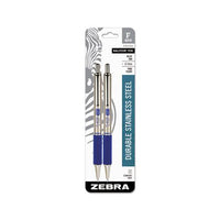 F-402 Retractable Ballpoint Pen, 0.7mm, Blue Ink, Stainless Steel-blue Barrel, 2-pack