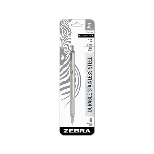 F-701 Retractable Ballpoint Pen, 0.7mm, Black Ink, Stainless Steel-black Barrel